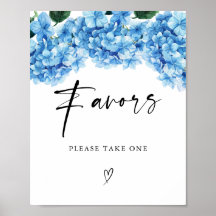 ブルーのアジサイの花のウェディングシャワーのお favors