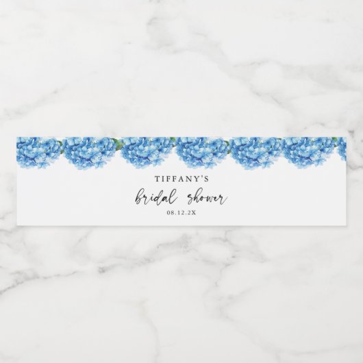 ブルーのアジサイの花のウェディングシャワーのウェルカムサイン ペットボトルラベル (シングルラベル)