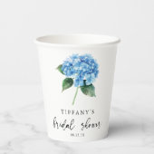 ブルーのアジサイの花のウェディングシャワーのウェルカムサイン 紙コップ (裏面)