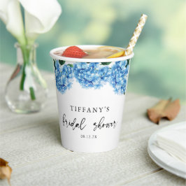 ブルーのアジサイの花のウェディングシャワーのウェルカムサイン 紙コップ
