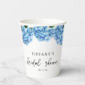 ブルーのアジサイの花のウェディングシャワーのウェルカムサイン 紙コップ (裏面)