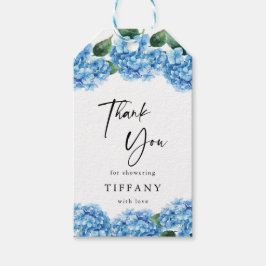 ブルーのアジサイの花のブライズシャワー　ありがとう ギフトタグ
