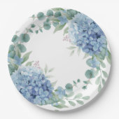 ブルーのアジサイの花のブライズシャワー ペーパープレート (正面)
