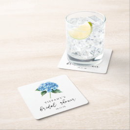 ブルーのアジサイの花のブライダルシャワーのウェルカムサイン スクエアペーパーコースター
