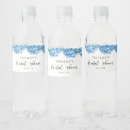 ブルーのアジサイの花のブライダルシャワーのウェルカムサイン ペットボトルラベル