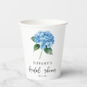 ブルーのアジサイの花のブライダルシャワーのウェルカムサイン 紙コップ (正面)