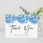 ブルーのアジサイの花の ブライダルシャワー ありがとう サンキューカード (スタンド正面)