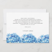 ブルーのアジサイの花の ブライダルシャワー ありがとう サンキューカード (裏面)