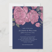 ブルーのアンティークな芍薬の結婚式招待状 招待状 (正面)