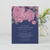 ブルーのアンティークな芍薬の結婚式招待状 招待状 (スタンド正面)