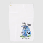ブルーのイニシャルモノグラム ゴルフタオル (正面)