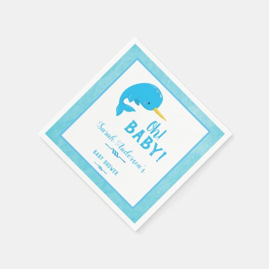 ブルーのイルカの赤ちゃんのシャワー スタンダードカクテルナプキン (角)