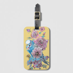 ブルーのインコ イエローの花の水彩 ラゲッジタグ