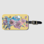 ブルーのインコ イエローの花の水彩 ラゲッジタグ (正面横)
