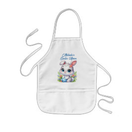 ブルーのイースターエッグを持つウサギ 子供用エプロン