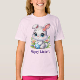 ブルーのイースターエッグを持つウサギ Tシャツ