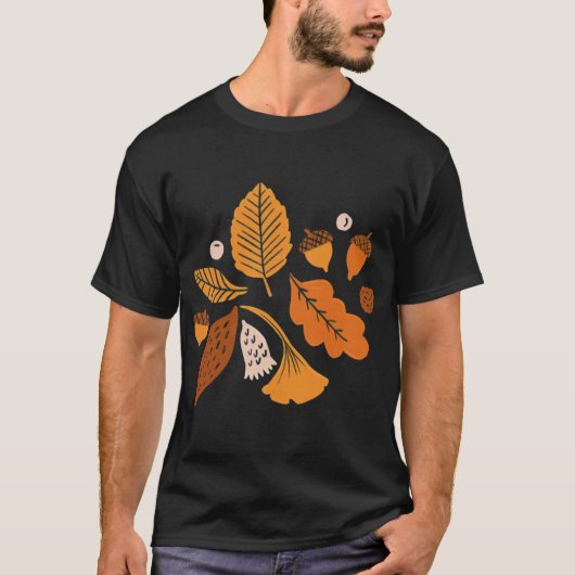 ブルーのオーバーサイズの秋の葉 Tシャツ (正面)