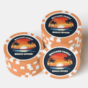 ブルーのカスタムサンライズヤシの木ビーチパーティーグッズ ポーカーチップ