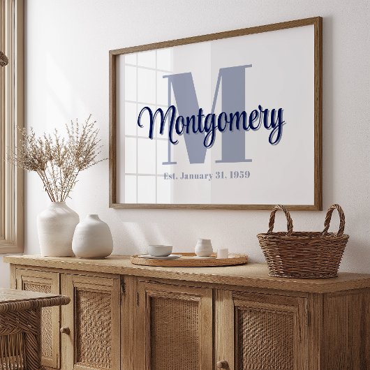 ブルーのカスタムファミリー名ポスター ウェディングギフトのアイデア ポスター