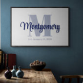 ブルーのカスタムファミリー名ポスター ウェディングギフトのアイデア ポスター