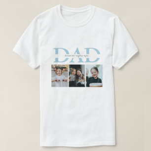 ブルーのカスタムメッセージ入りお父さん写真コラージュギフト Tシャツ