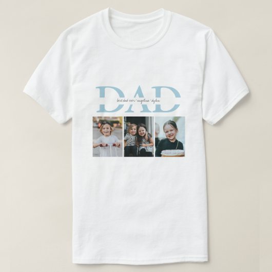 ブルーのカスタムメッセージ入りお父さん写真コラージュギフト Tシャツ (デザイン正面)