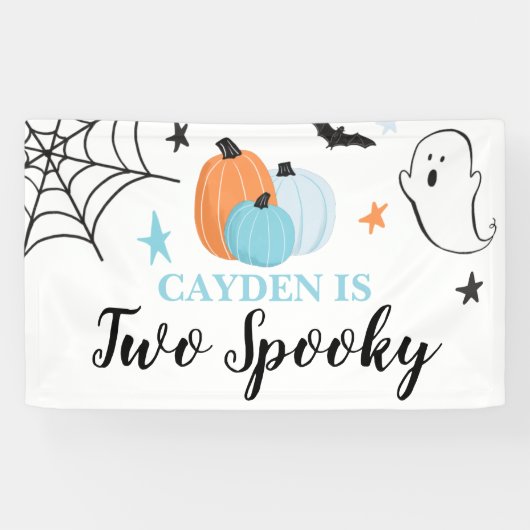 ブルーのカボチャのハロウィン2歳の誕生日おめでとう 横断幕 (横)