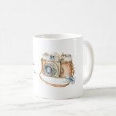 ブルーのカメラのリボン コーヒーマグカップ (正面右)