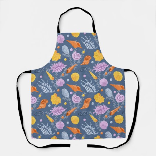 ブルーのカラフルな貝殻とアルガーズ エプロン (正面)