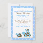 ブルーのカワイイ亀さん (ドット) 男の子 ベビーシャワー 招待状 (正面)