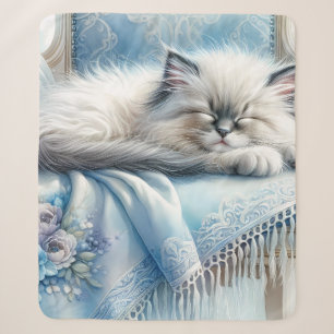 ブルーのカントリーロアな眠れる子猫の夢 シェルパブランケット