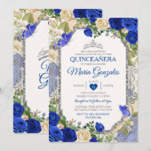 ブルーのキンセアニエラ シルバー クラウン バタフライ 15歳 招待状 (正面/裏面)