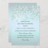 ブルーのキンチェアラ ウィンター ワンダーランドの雪の結晶 招待状 (正面/裏面)