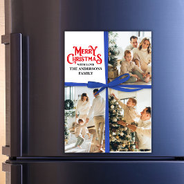 ブルーのギフトラッピング家族写真コラージュ クリスマス