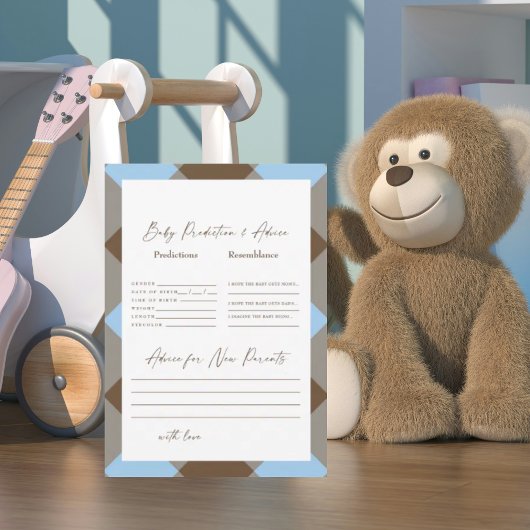 ブルーのギンガムとブラウンのシャワーベイビー予想 招待状