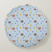 ブルーのギンガムにキュートなテディベアと月模様 ラウンドクッション (裏面)