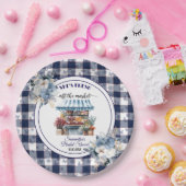 ブルーのギンガムオフザマーケットの花のプリンセスシャワー ペーパープレート (パーティー)