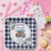 ブルーのギンガムオフザマーケットの花のプリンセスシャワー ペーパープレート (パーティー)