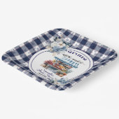 ブルーのギンガムオフザマーケットの花のプリンセスシャワー ペーパープレート (傾斜あり)