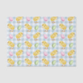 ブルーのギンガムチェック柄に水彩画のひよこ+卵 薄葉紙 (正面)