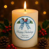 ブルーのギンガムボウ ハッピー ホリデー ギフト ステッカー