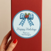 ブルーのギンガムボウ ハッピー ホリデー ギフト ステッカー