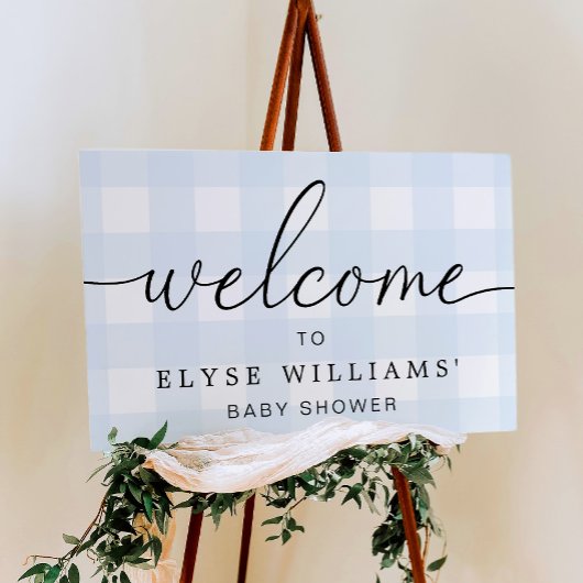 ブルーのギンガム ウェルカムサイン ポスター