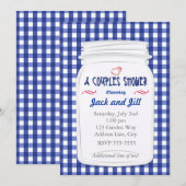 ブルーのギンガム メイソンジャー シャワー カントリー インビテーション (正面/裏面)