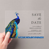 ブルーのクジャクのインドの結婚式のSave the Date アクリル招待状 (インサイチュ (ポータブル))