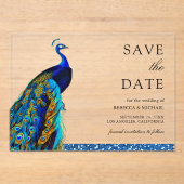 ブルーのクジャクのインドの結婚式のSave the Date アクリル招待状 (正面)