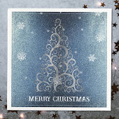 ブルーのクリスマスツリーのラメと雪の結晶