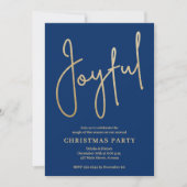 ブルーのクリスマスパーティーに輝くゴールド箔押し「JOYFUL」 招待状 (正面)