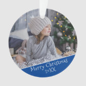 ブルーのクリスマス記念フォト オーナメント (正面)