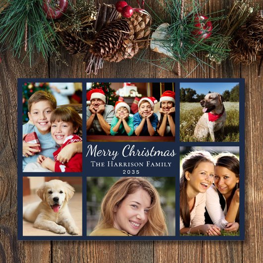 ブルーのクリスマス6枚写真コラージュ シーズンカード